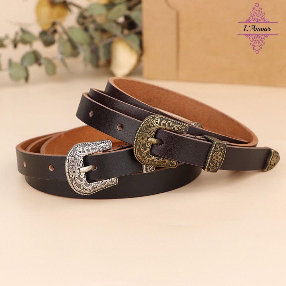 European style palace baroque personalized carved belt genuine leather pin buckle belt [LA134]