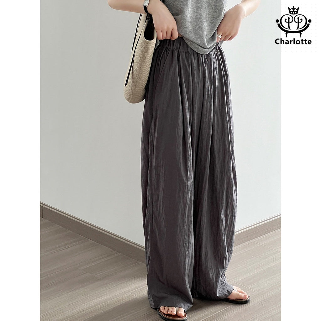 Korean thin pleated casual pants, wide-leg pants, high-waisted slimming trousers [CHTR20]