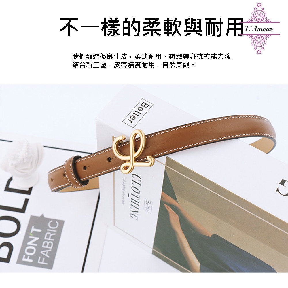 Fa Yi Wen L letter glossy belt metal buckle versatile girl belt genuine leather belt [LA128]