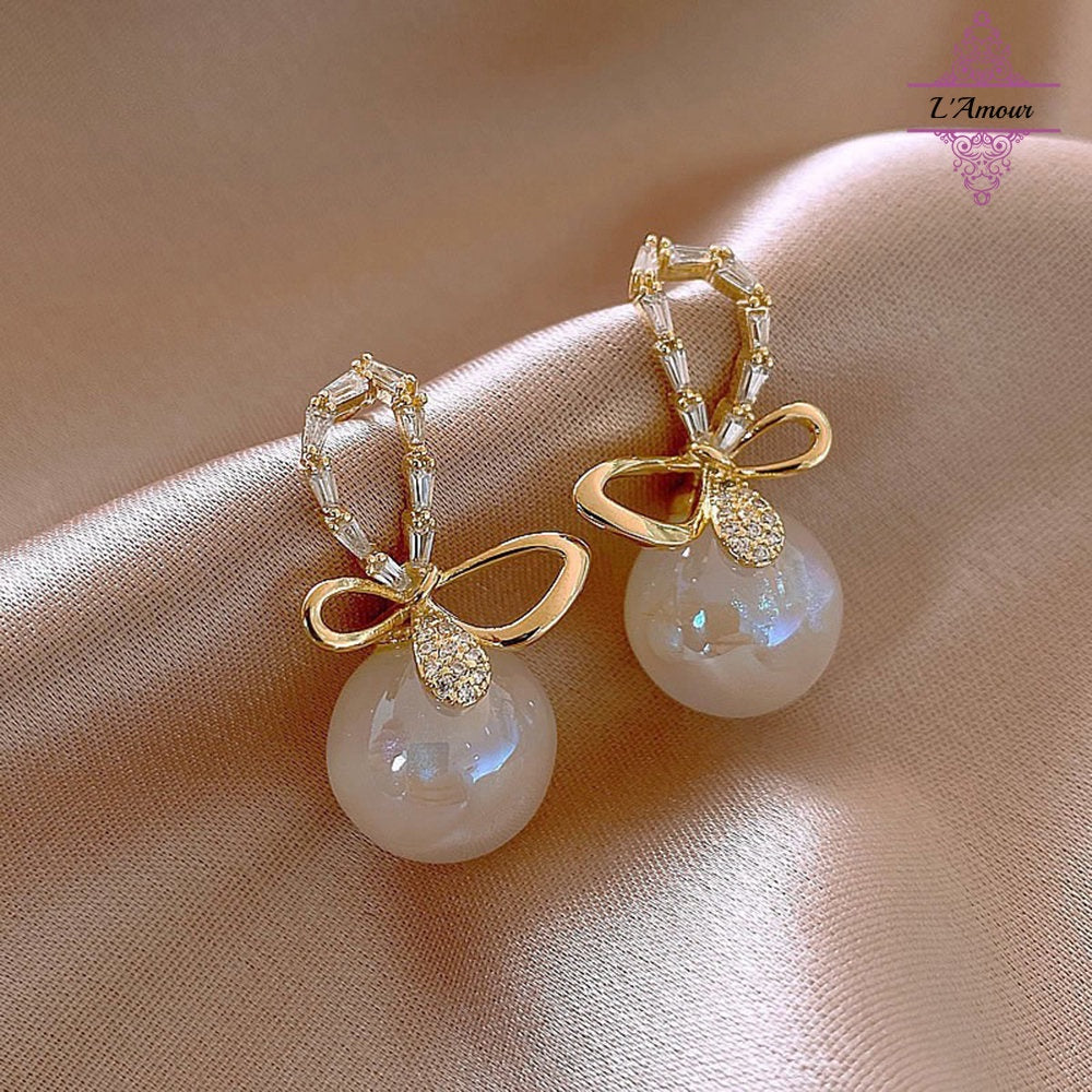 Bubble Fairy Tale Mermaid Pearl Earrings Pearl Earrings with Diamond Earrings [LA135]