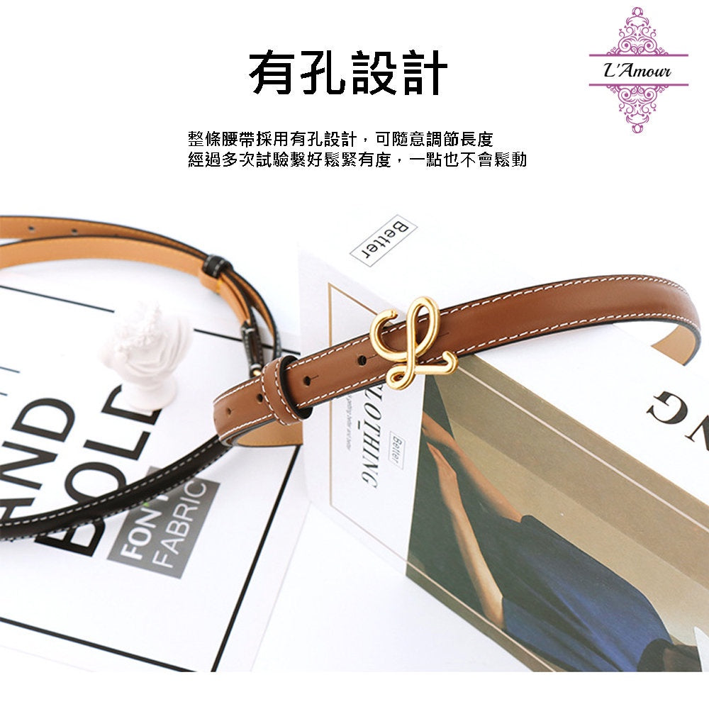 Fa Yi Wen L letter glossy belt metal buckle versatile girl belt genuine leather belt [LA128]