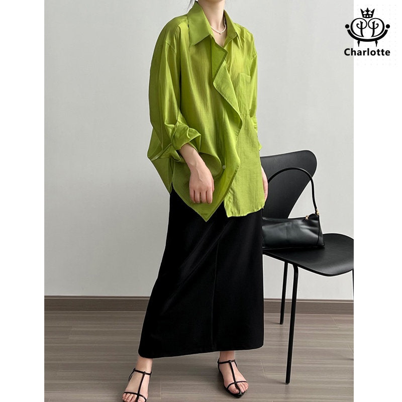 French thin Tencel earring shirt loose slim shirt Tencel thin shirt [CHSH93]