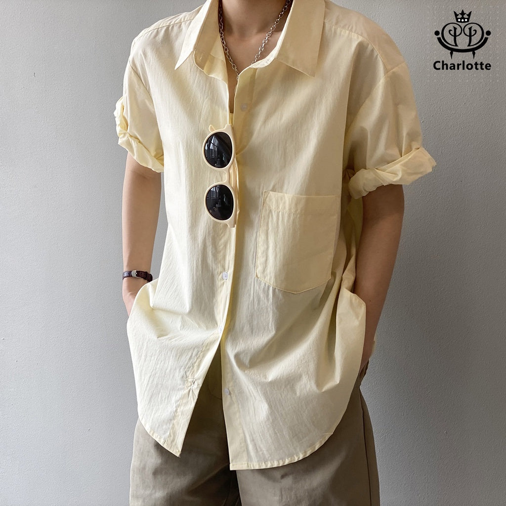 French solid color short-sleeved shirt lapel shirt [CHSH91]