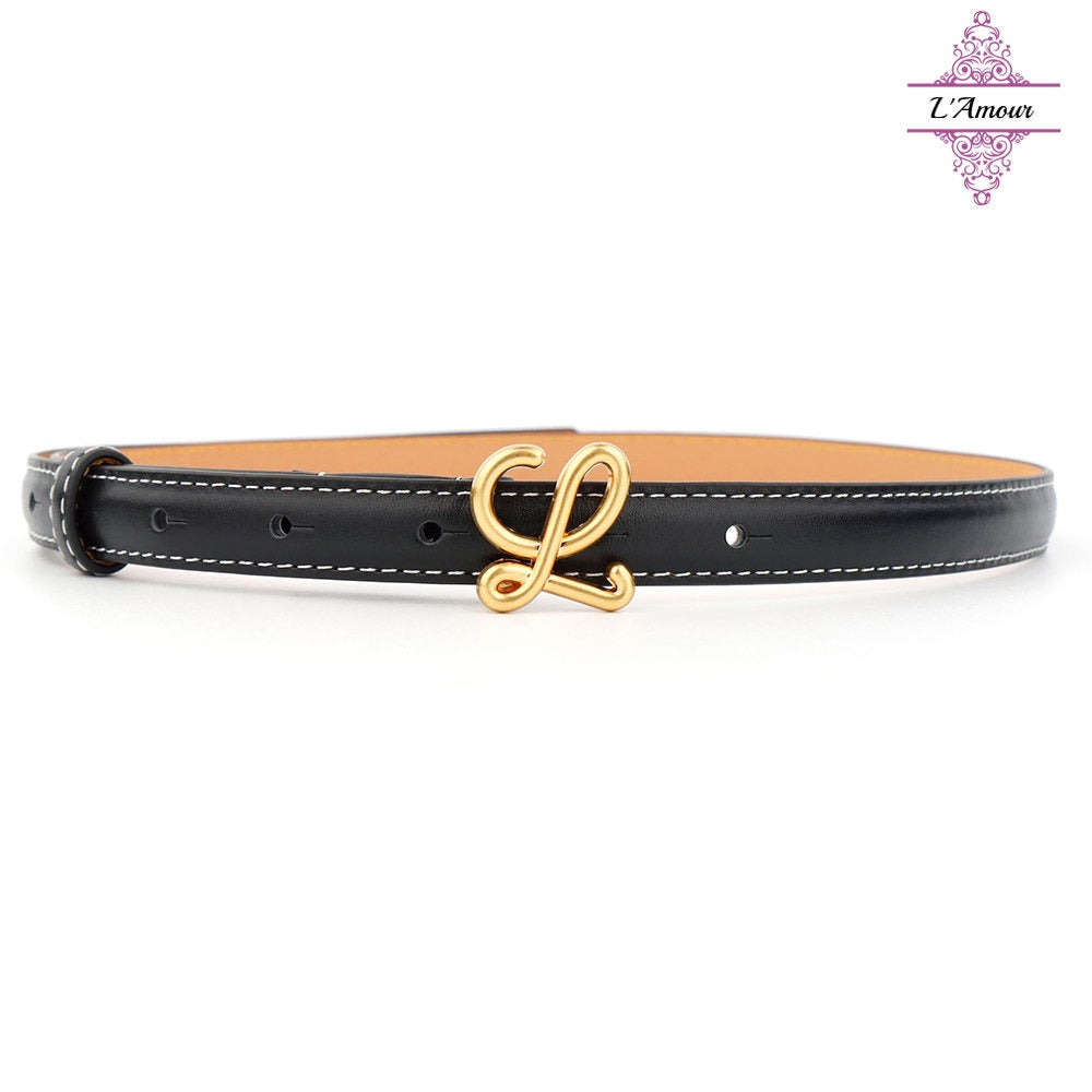 Fa Yi Wen L letter glossy belt metal buckle versatile girl belt genuine leather belt [LA128]