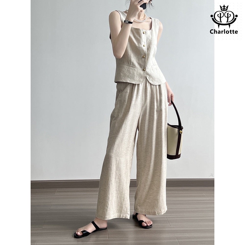 Japanese linen wide-leg pants high-waisted linen wide-leg pants [CHTR23]