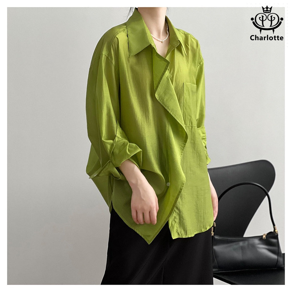 French thin Tencel earring shirt loose slim shirt Tencel thin shirt [CHSH93]