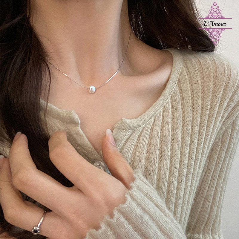 Gentle temperament pearl necklace, simple and compact single pearl necklace ins style design clavicle chain [LA138]