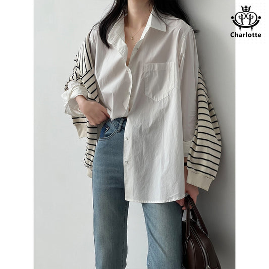 High-density combed cotton boyfriend shirt long-sleeved loose shirt [CHSH100]