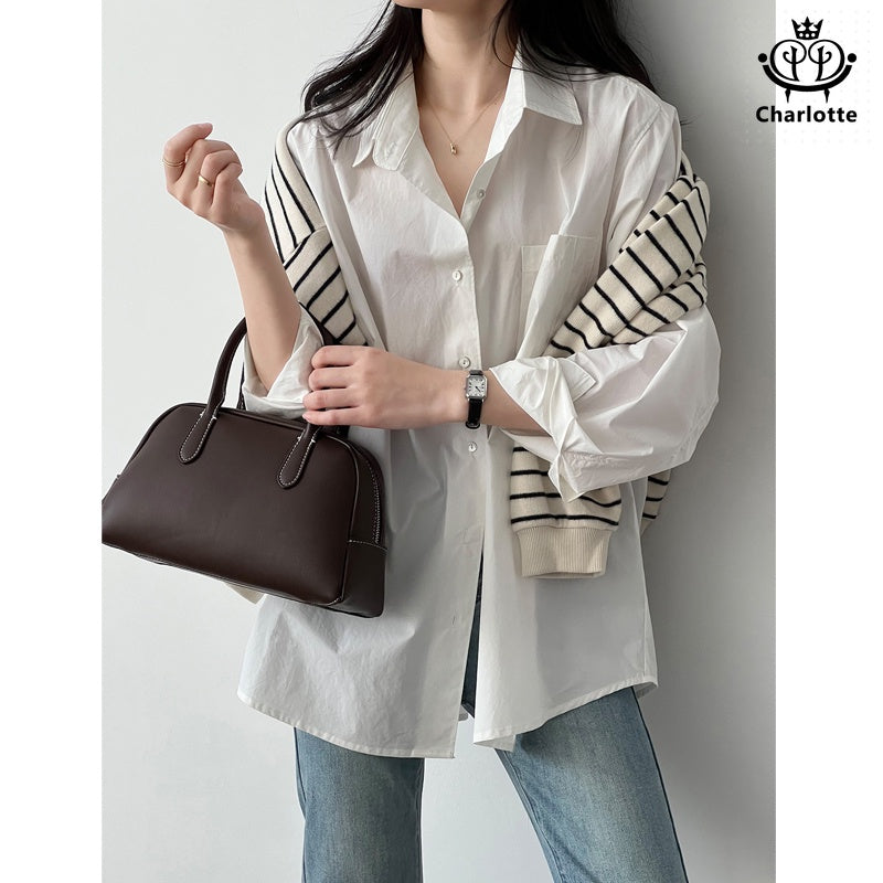 High-density combed cotton boyfriend shirt long-sleeved loose shirt [CHSH100]