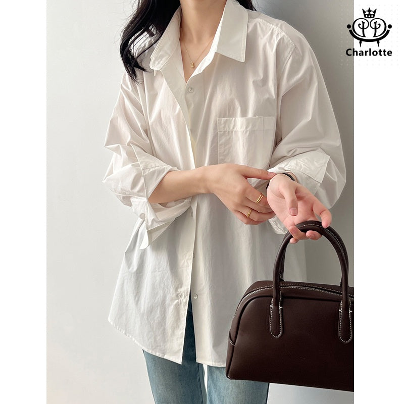 High-density combed cotton boyfriend shirt long-sleeved loose shirt [CHSH100]