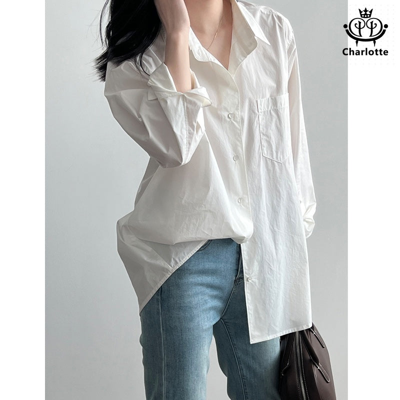 High-density combed cotton boyfriend shirt long-sleeved loose shirt [CHSH100]