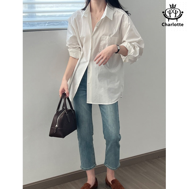 High-density combed cotton boyfriend shirt long-sleeved loose shirt [CHSH100]