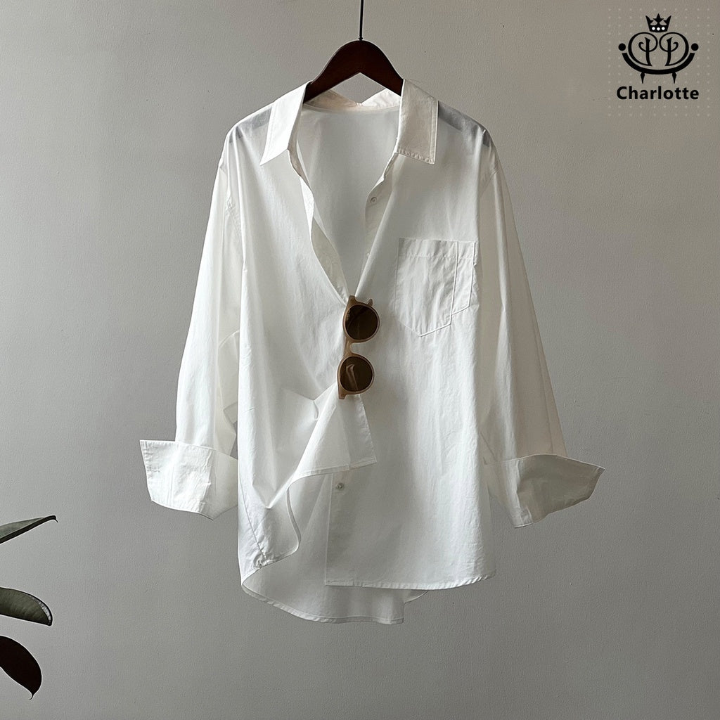 High-density combed cotton boyfriend shirt long-sleeved loose shirt [CHSH100]