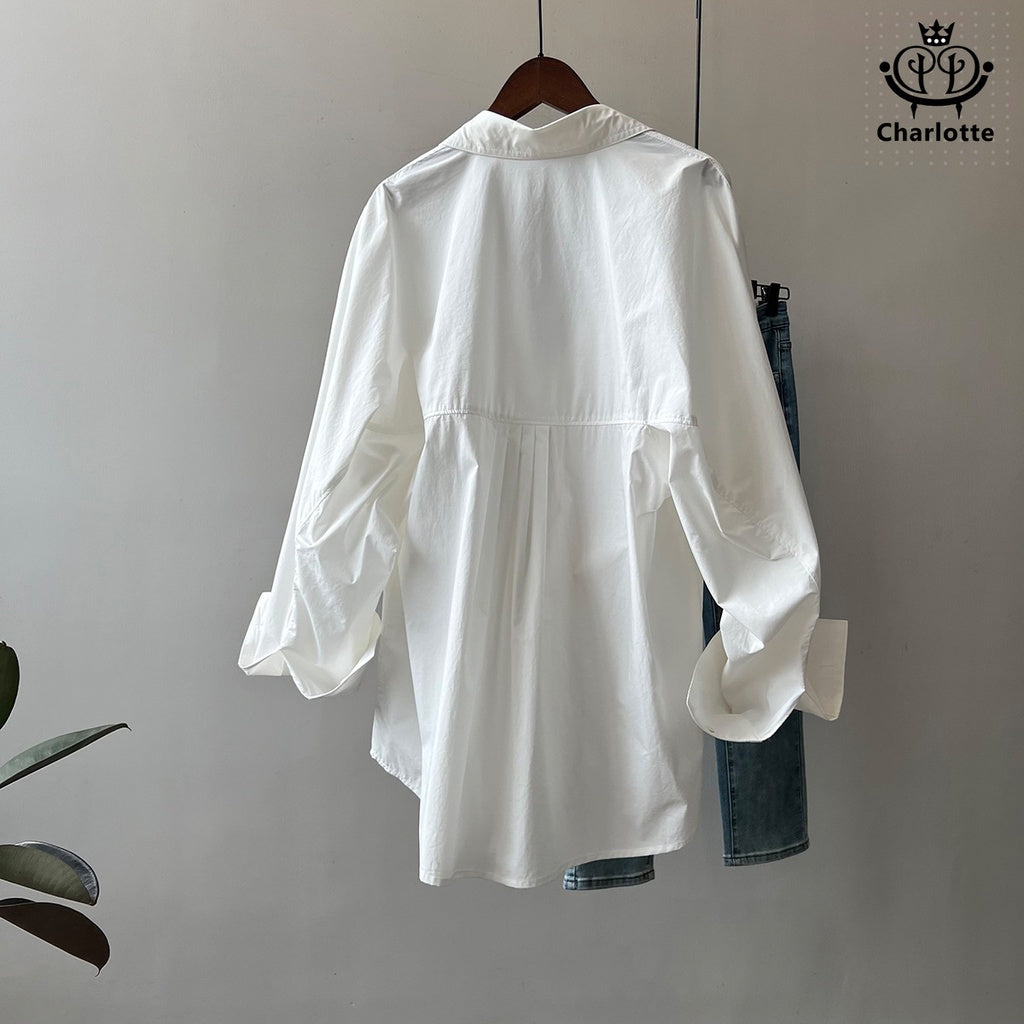 High-density combed cotton boyfriend shirt long-sleeved loose shirt [CHSH100]