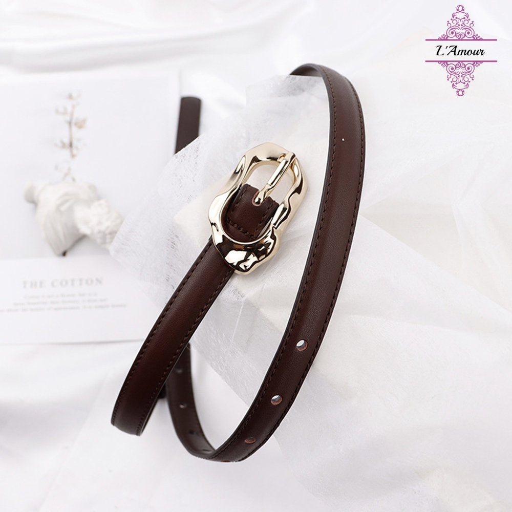 British irregular oval metal buckle belt calfskin pin buckle belt [LA132]