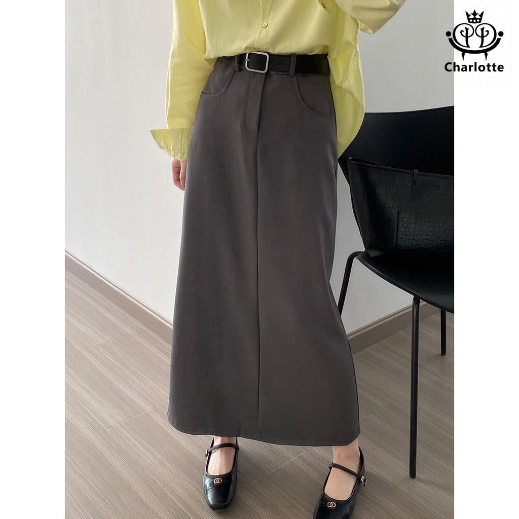 French high-waisted straight skirt high-waisted A-line mid-length skirt [CHSK119]