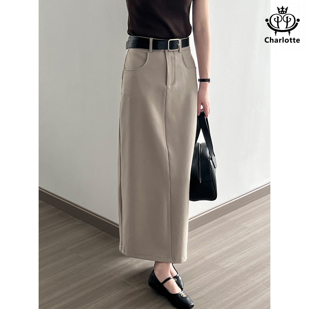 French high-waisted straight skirt high-waisted A-line mid-length skirt [CHSK119]