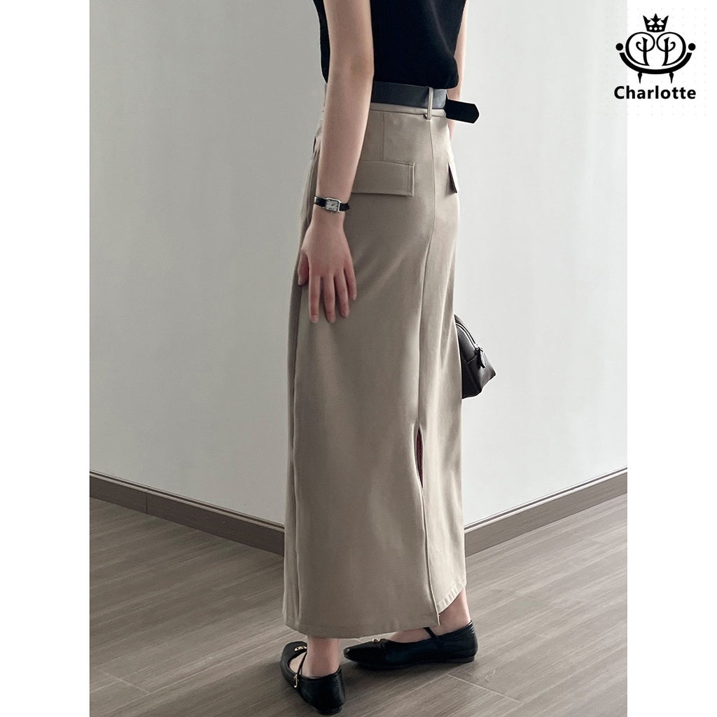 French high-waisted straight skirt high-waisted A-line mid-length skirt [CHSK119]