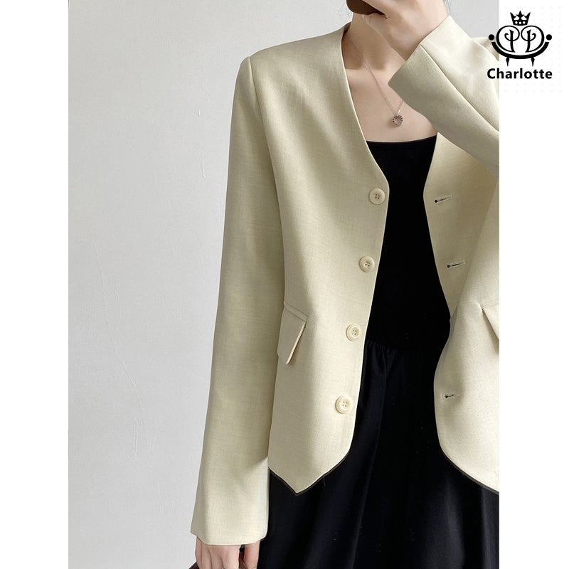 Light luxury and high-end short blazer, elegant V-neck slim blazer [CHCO70]