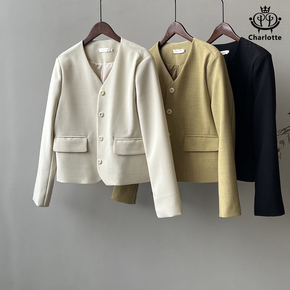 Light luxury and high-end short blazer, elegant V-neck slim blazer [CHCO70]