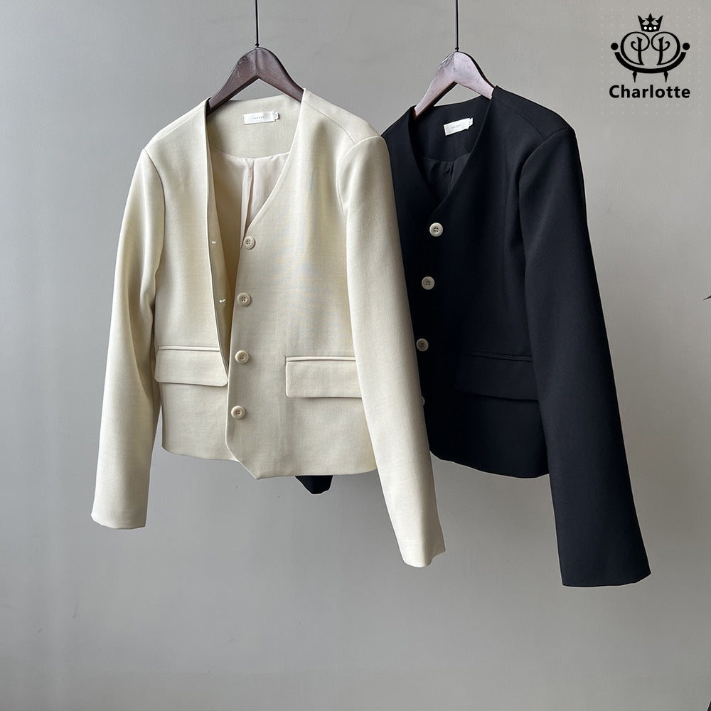 Light luxury and high-end short blazer, elegant V-neck slim blazer [CHCO70]