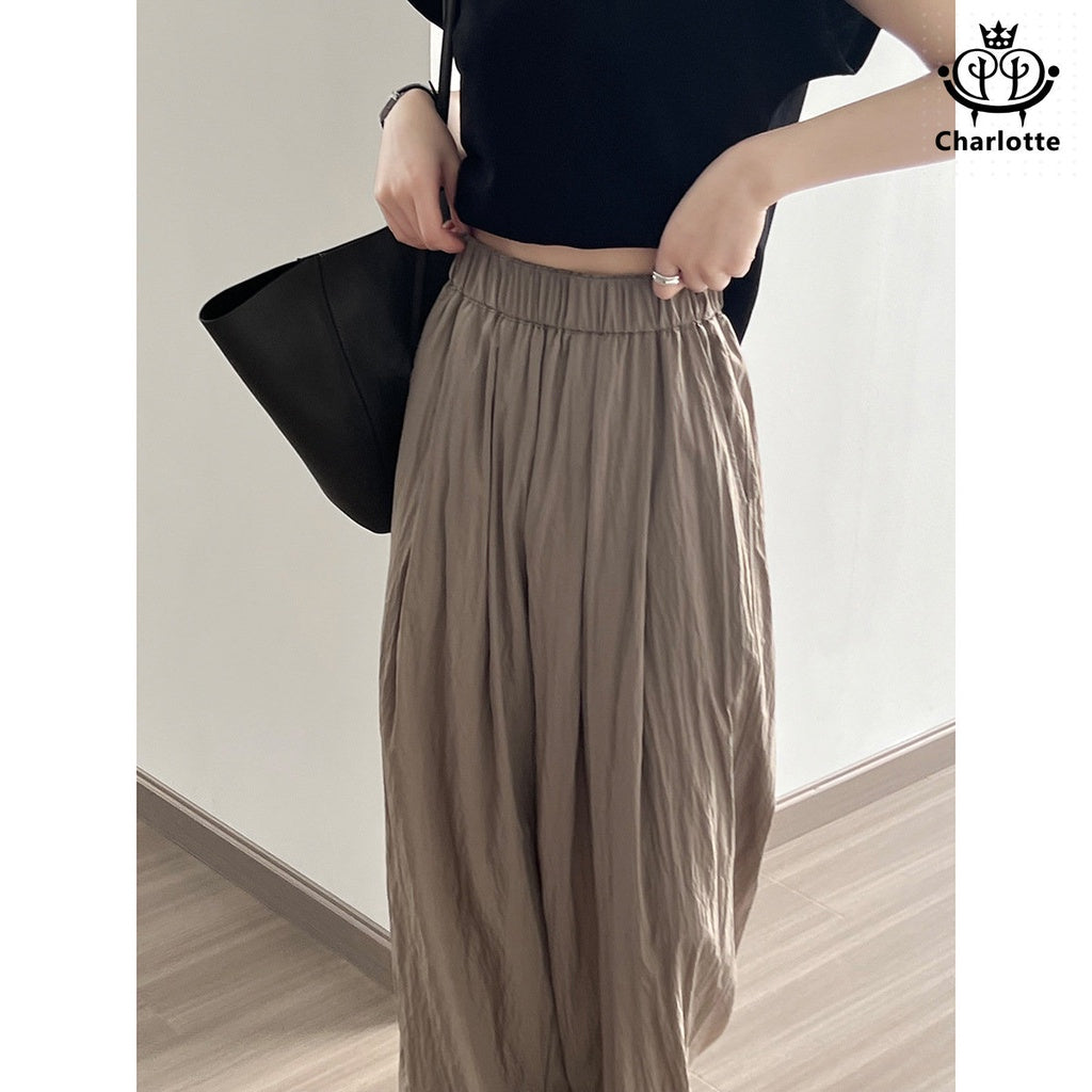 Korean thin pleated casual pants, wide-leg pants, high-waisted slimming trousers [CHTR20]