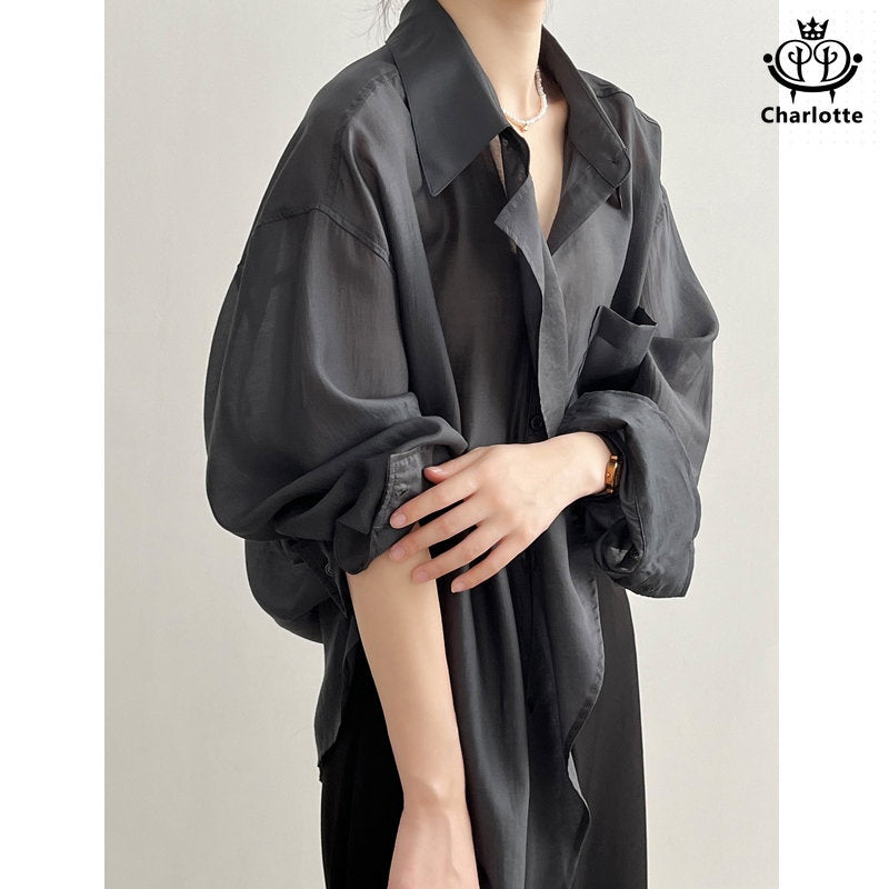 French thin Tencel earring shirt loose slim shirt Tencel thin shirt [CHSH93]