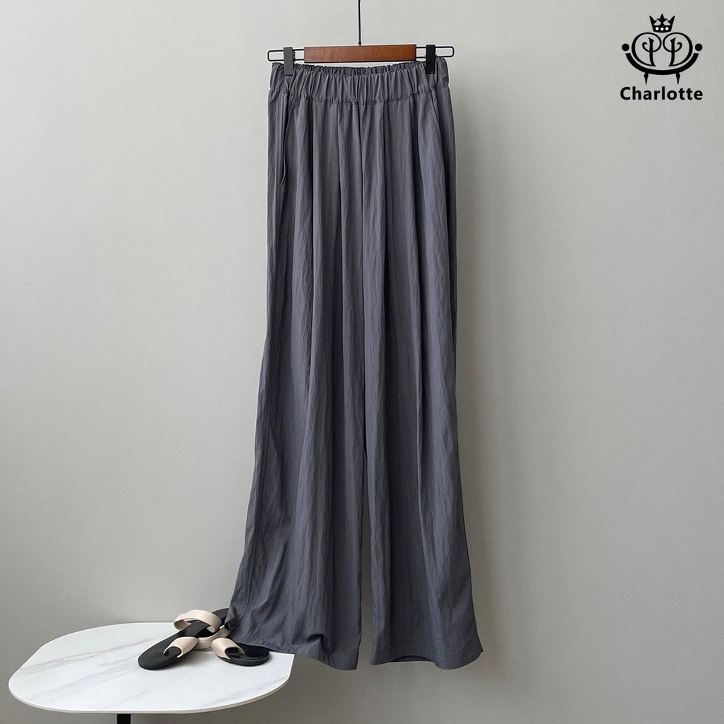 Korean thin pleated casual pants, wide-leg pants, high-waisted slimming trousers [CHTR20]