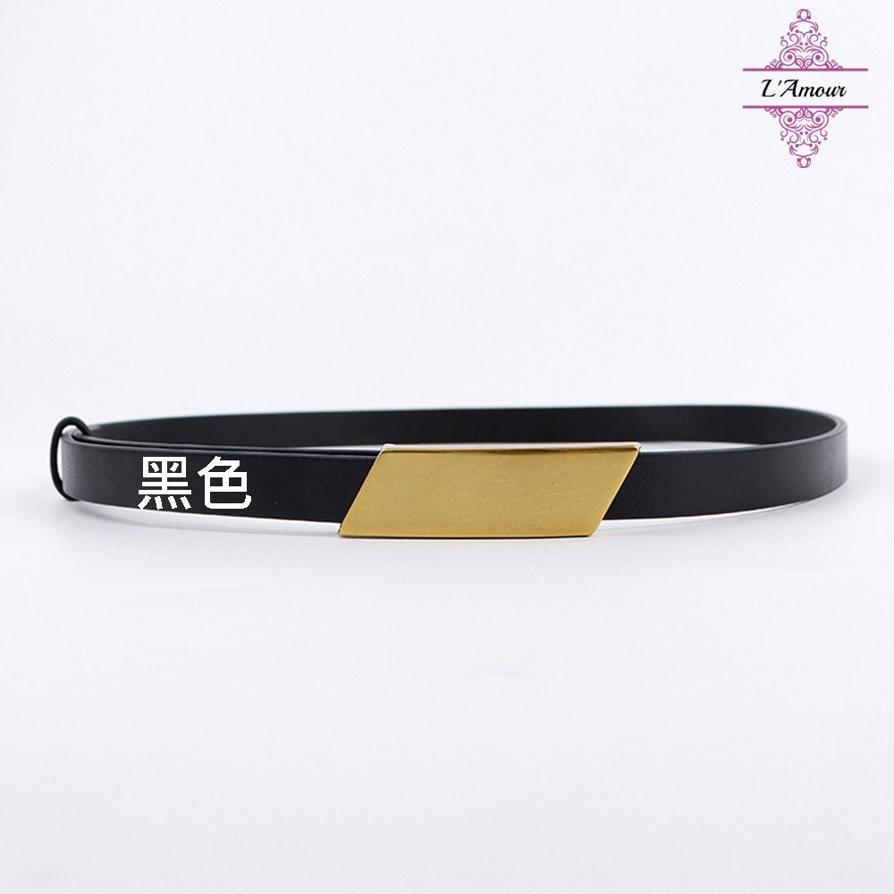 French taste Paris metallic leather belt geometric quadrilateral belt genuine leather elegant belt [LA126]