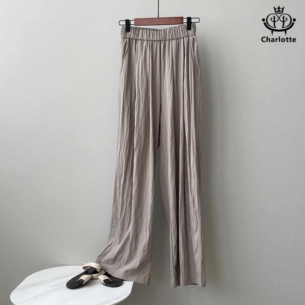 Korean thin pleated casual pants, wide-leg pants, high-waisted slimming trousers [CHTR20]