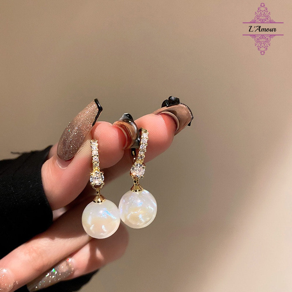 Bubble Fairy Tale Mermaid Pearl Earrings Pearl Earrings with Diamond Earrings [LA135]