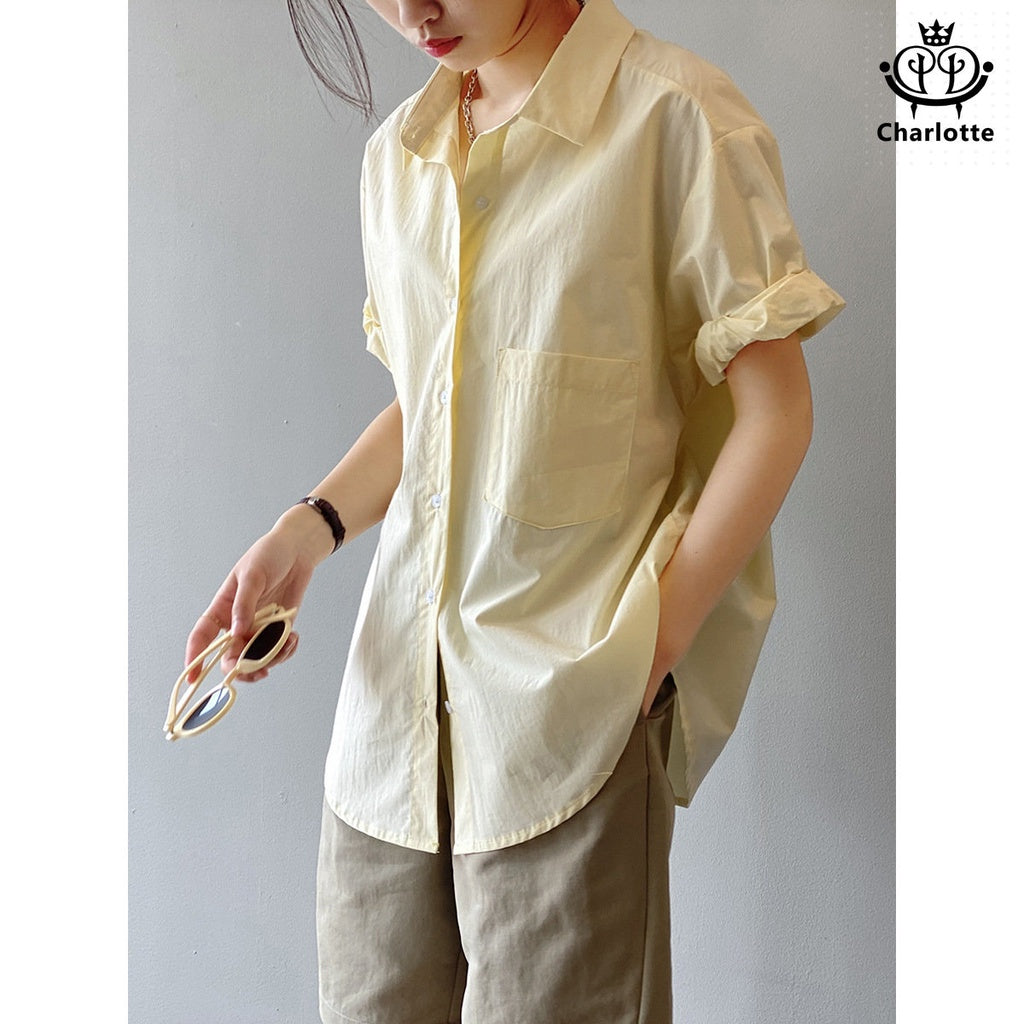 French solid color short-sleeved shirt lapel shirt [CHSH91]