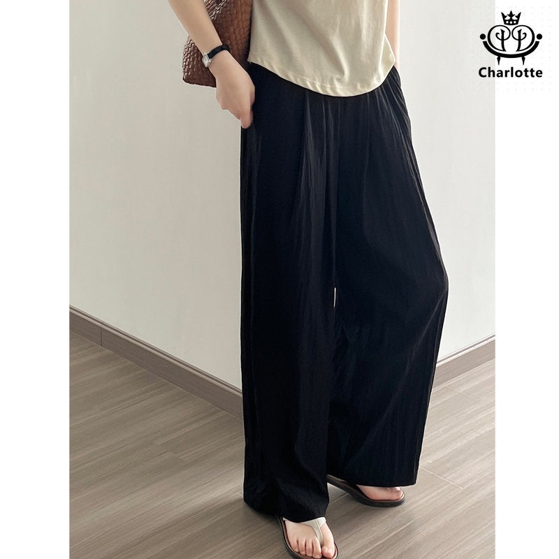 Korean thin pleated casual pants, wide-leg pants, high-waisted slimming trousers [CHTR20]