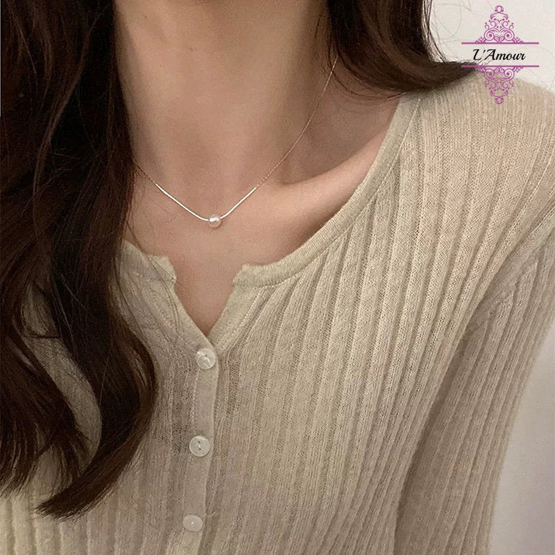 Gentle temperament pearl necklace, simple and compact single pearl necklace ins style design clavicle chain [LA138]