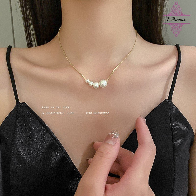 Gentle temperament pearl necklace, simple and compact single pearl necklace ins style design clavicle chain [LA138]