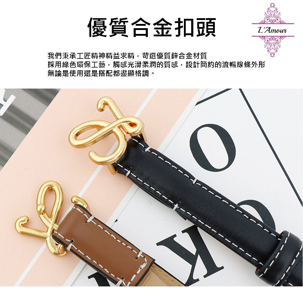 Fa Yi Wen L letter glossy belt metal buckle versatile girl belt genuine leather belt [LA128]