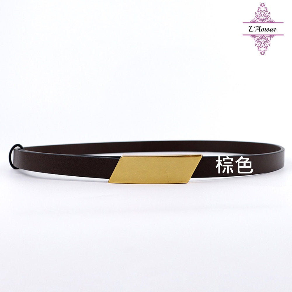 French taste Paris metallic leather belt geometric quadrilateral belt genuine leather elegant belt [LA126]