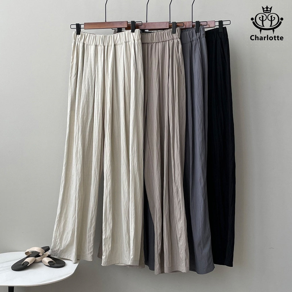 Korean thin pleated casual pants, wide-leg pants, high-waisted slimming trousers [CHTR20]