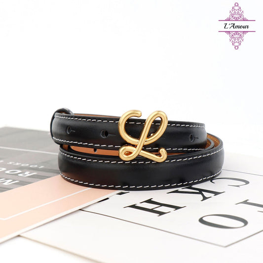 Fa Yi Wen L letter glossy belt metal buckle versatile girl belt genuine leather belt [LA128]