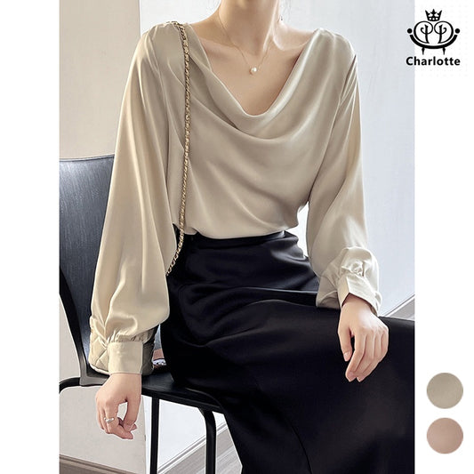 Light and luxurious swaddle collar thin long-sleeved top long-sleeved solid color shirt [CHSH102]