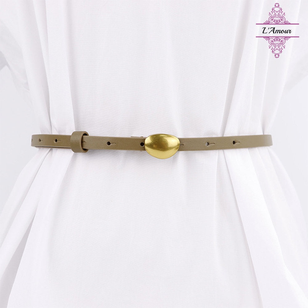 French Timeless Eternal Women's Belt Retro Copper Round Buckle Belt Cowhide Girdle [LA129]