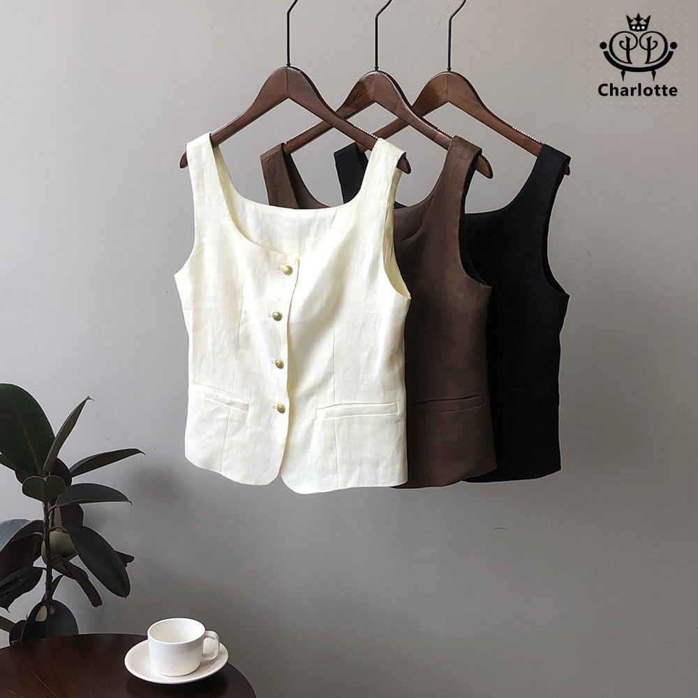 Retro linen horse girl vest linen vest [CHVE10]