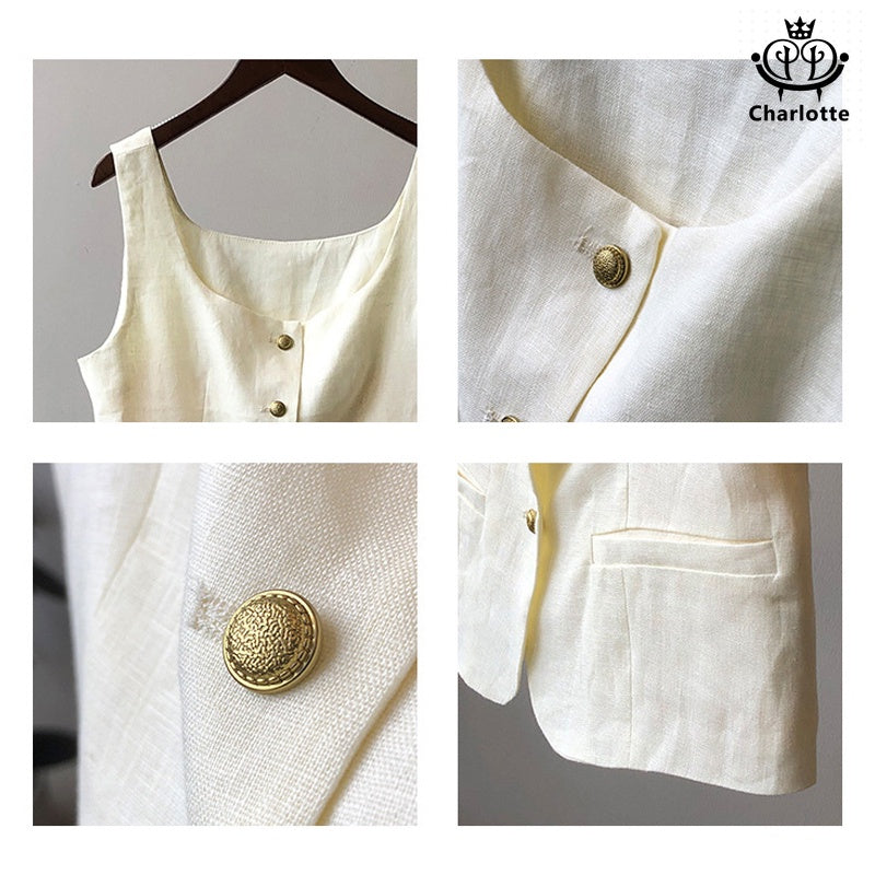 Retro linen horse girl vest linen vest [CHVE10]