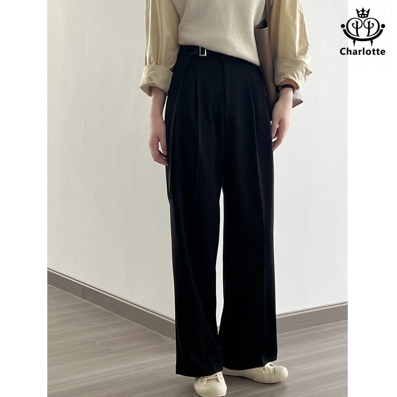 Fashionable wide-leg suit pants, high-waisted solid color straight pants [CHTR26]