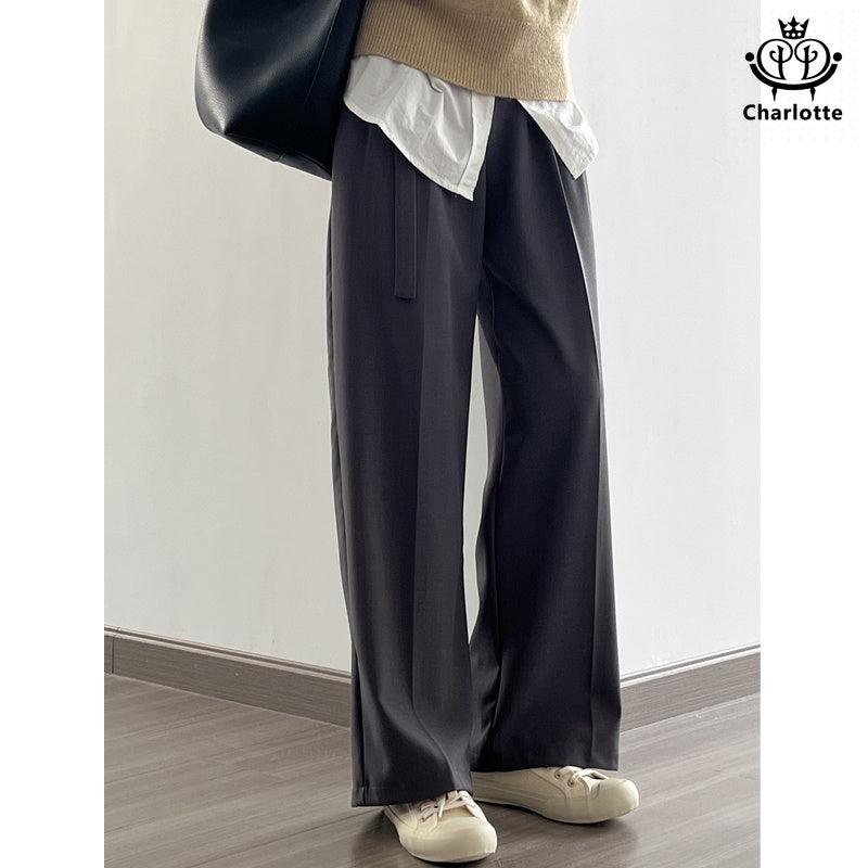 Fashionable wide-leg suit pants, high-waisted solid color straight pants [CHTR26]