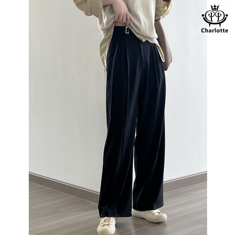 Fashionable wide-leg suit pants, high-waisted solid color straight pants [CHTR26]