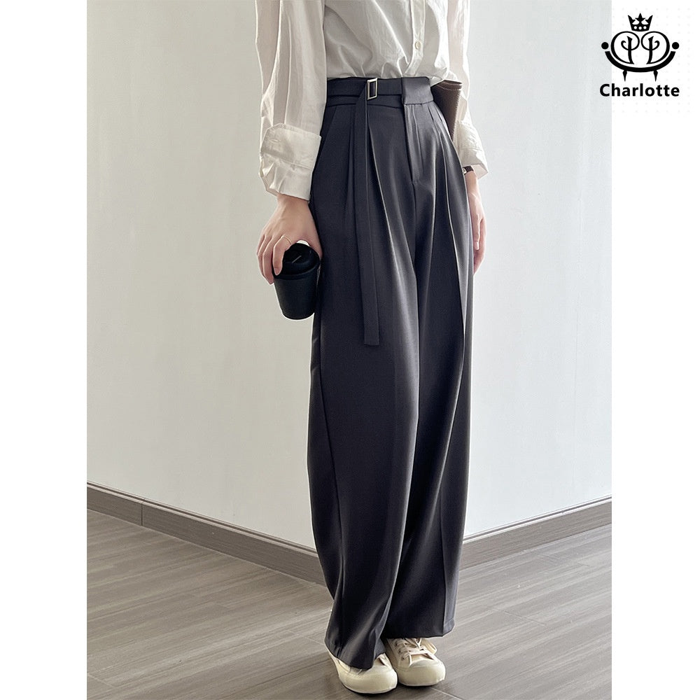 Fashionable wide-leg suit pants, high-waisted solid color straight pants [CHTR26]