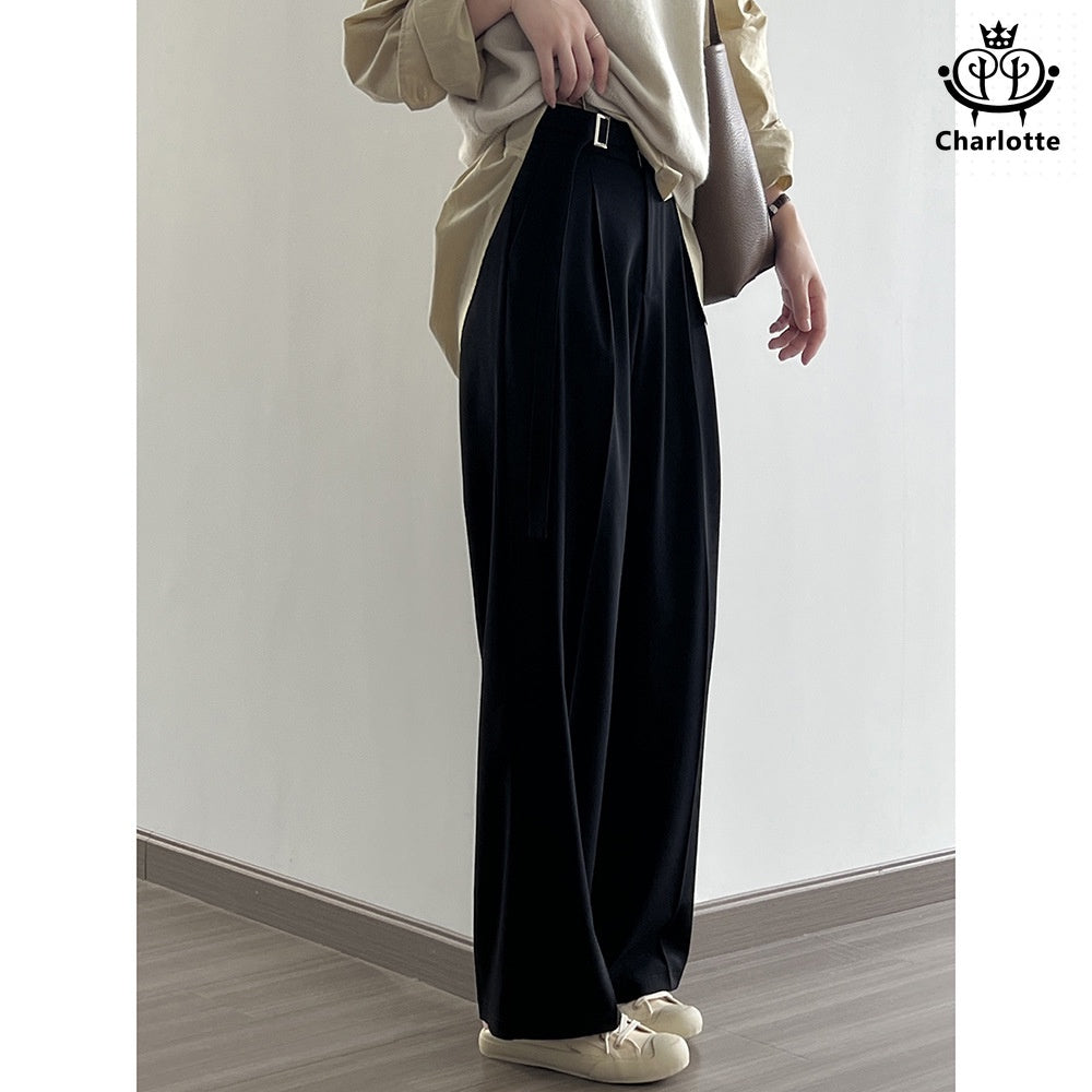 Fashionable wide-leg suit pants, high-waisted solid color straight pants [CHTR26]