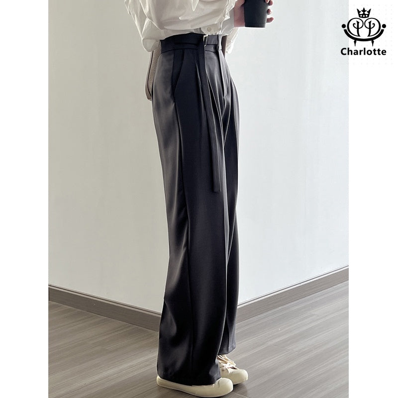 Fashionable wide-leg suit pants, high-waisted solid color straight pants [CHTR26]