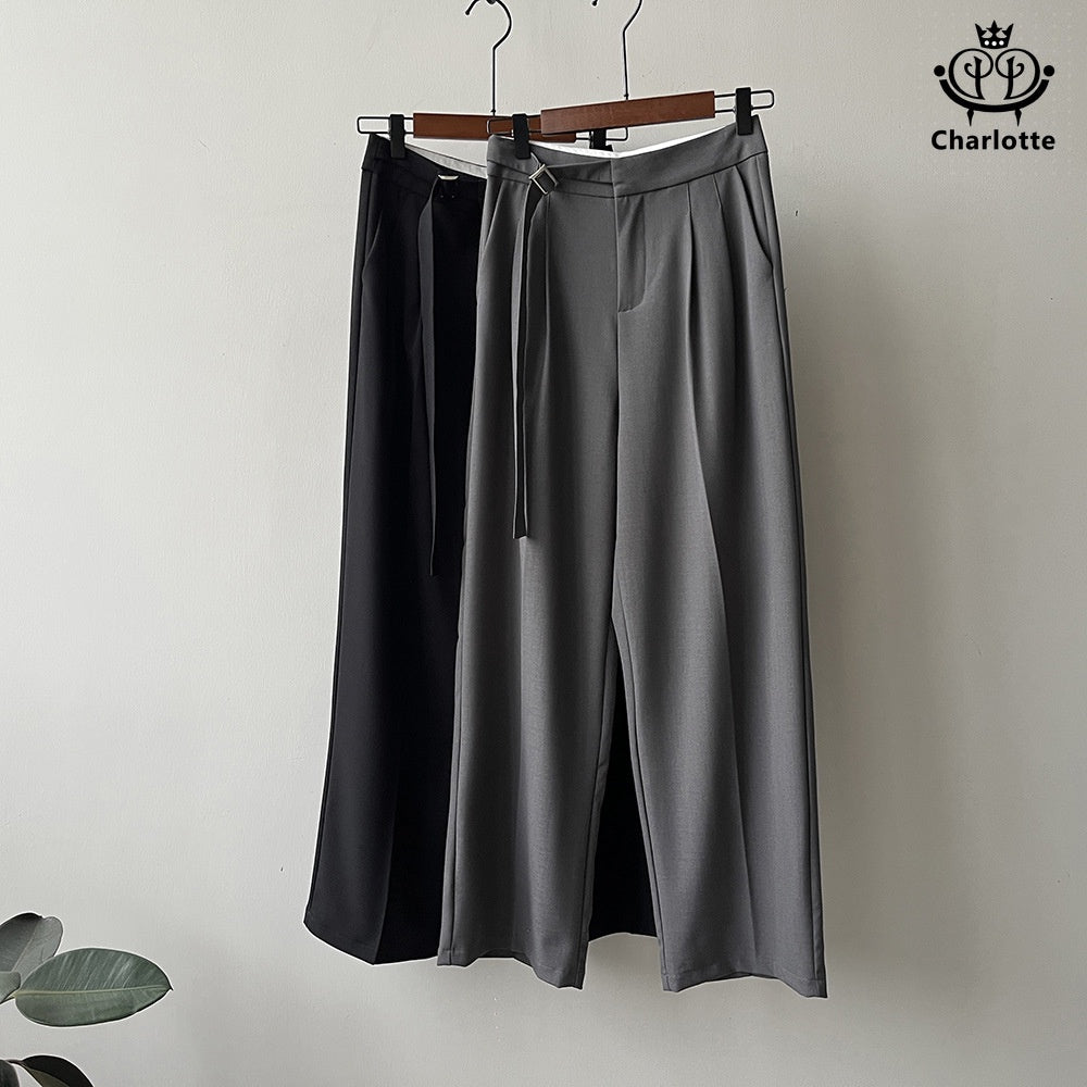 Fashionable wide-leg suit pants, high-waisted solid color straight pants [CHTR26]